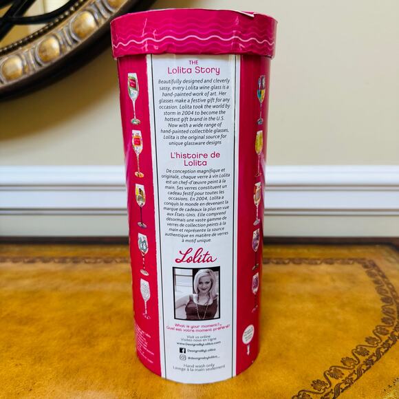 Lolita Happy Birthday Balloons Cake Rhinestone Handpainted Wine Glass 15 oz NEW - Picture 3 of 9